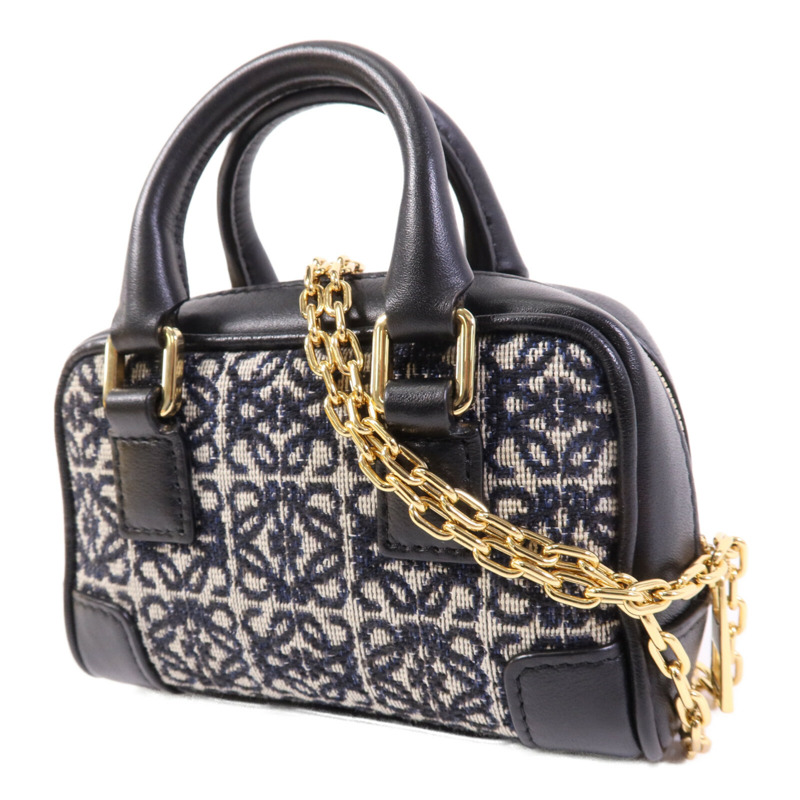 LOEWE 帆布Amazona Nano金扣鏈帶手挽肩背袋兩用袋-2