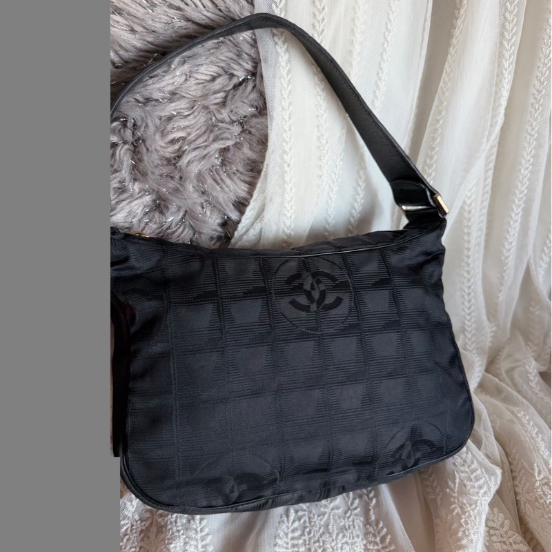 香奈兒 黑色 CHANEL經典Travel Line旅行系列 腋下包 手袋 單肩包-2