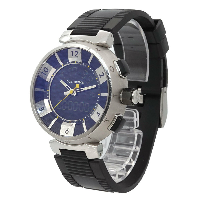 路易威登 Tambour 黑色 Q118F 男士石英類比數位腕錶-1