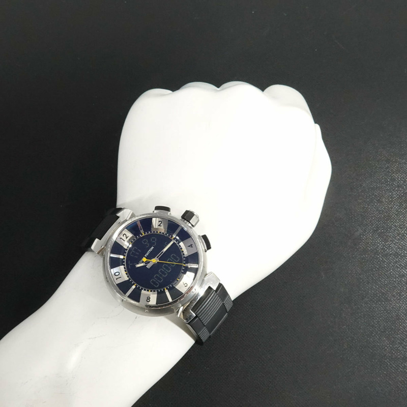 路易威登 Tambour 黑色 Q118F 男士石英類比數位腕錶-2