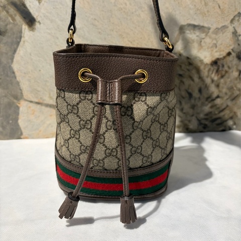 Gucci咖邊PVC拼皮革 OPHIDIA水桶包