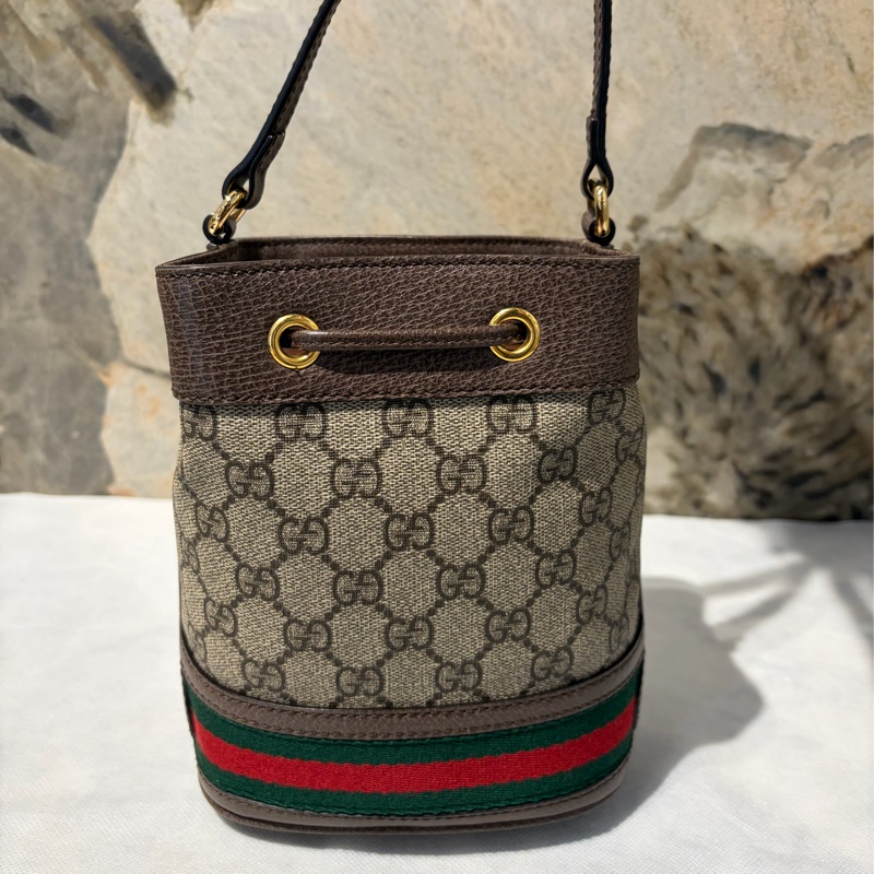 Gucci咖邊PVC拼皮革 OPHIDIA水桶包-1