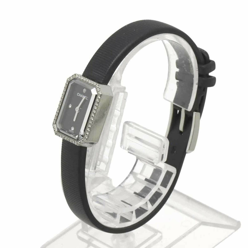 香奈兒 Premiere H2434 鑲鑽錶圈女錶,4 顆鑽石,黑色橡膠錶帶,石英錶-1