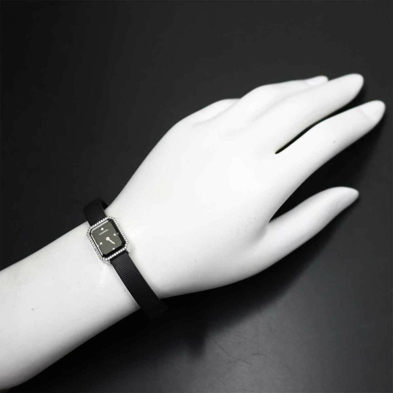 香奈兒 Premiere H2434 鑲鑽錶圈女錶,4 顆鑽石,黑色橡膠錶帶,石英錶-2