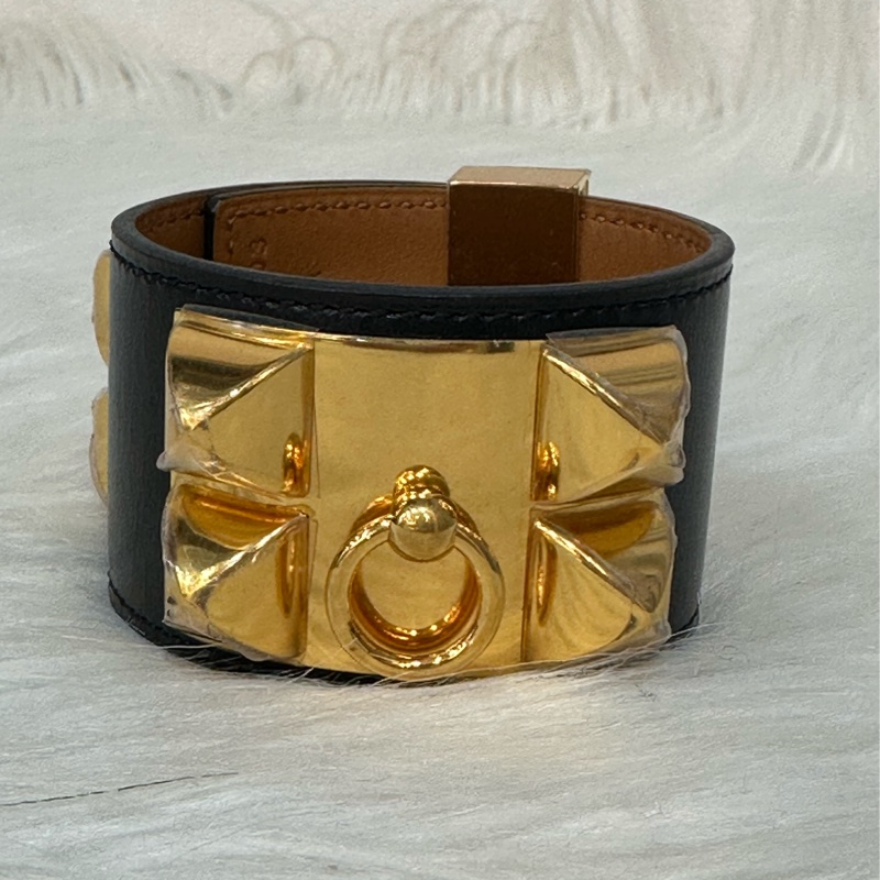 Hermes 黑皮金卯釘 CDC手環-0
