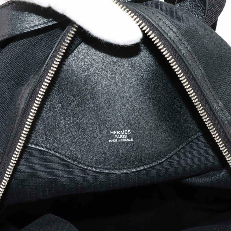 愛馬仕 Sac aux Allback 雙肩包,Toile Bivaque Swift 皮革,黑色,B 印記。-4