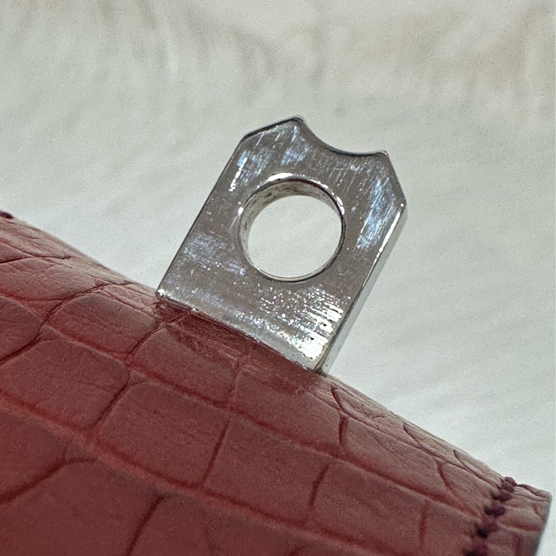 Hermes 紅鱷魚皮銀釦鉚釘手環 CDC-4