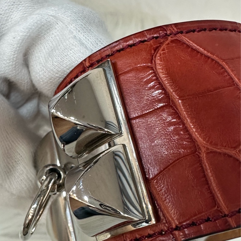 Hermes 紅鱷魚皮銀釦鉚釘手環 CDC-8