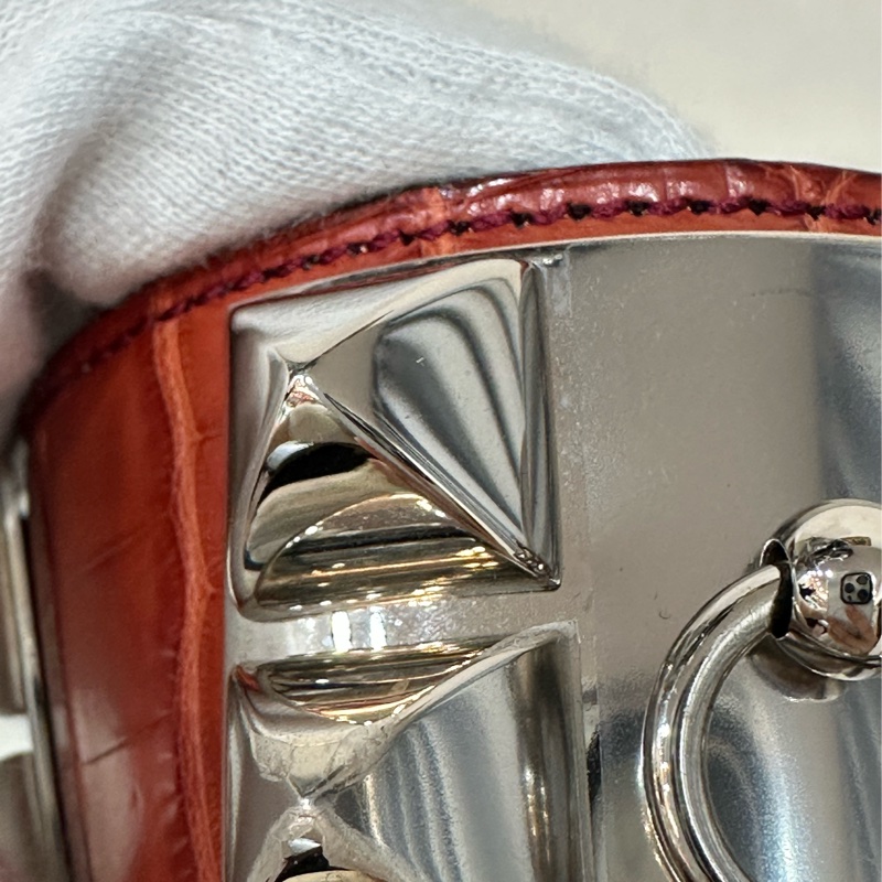 Hermes 紅鱷魚皮銀釦鉚釘手環 CDC-11