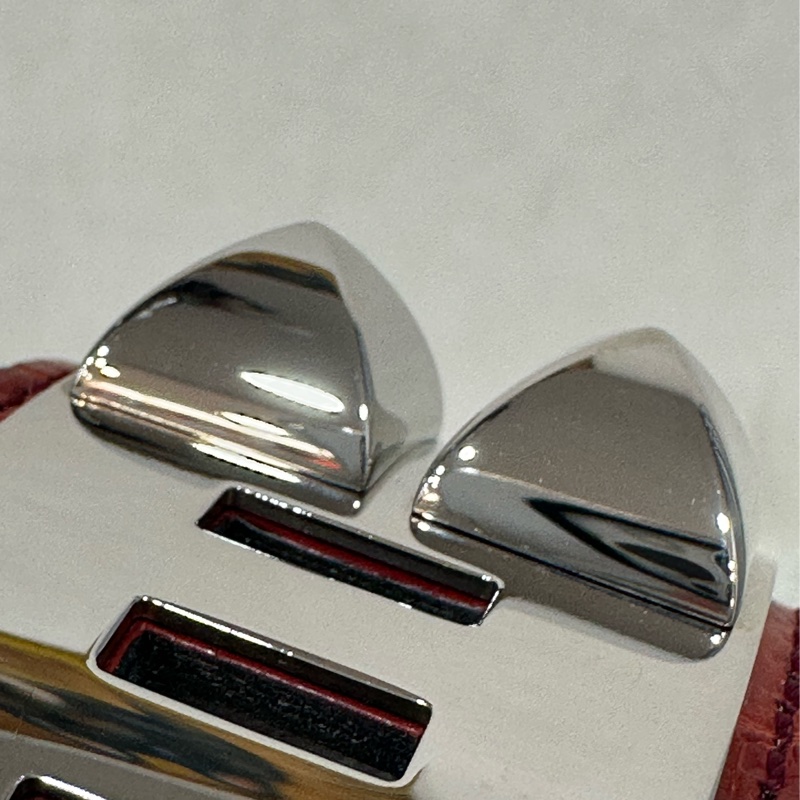 Hermes 紅鱷魚皮銀釦鉚釘手環 CDC-12