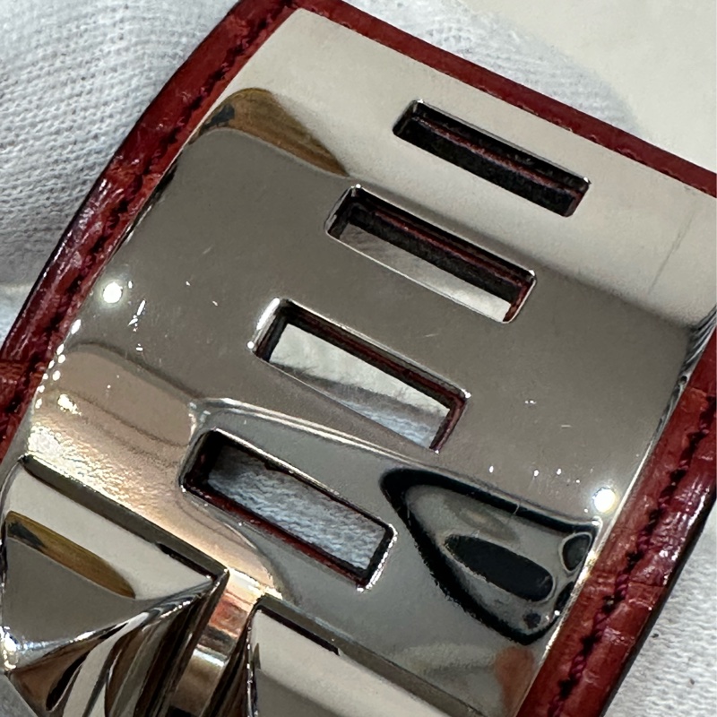 Hermes 紅鱷魚皮銀釦鉚釘手環 CDC-14