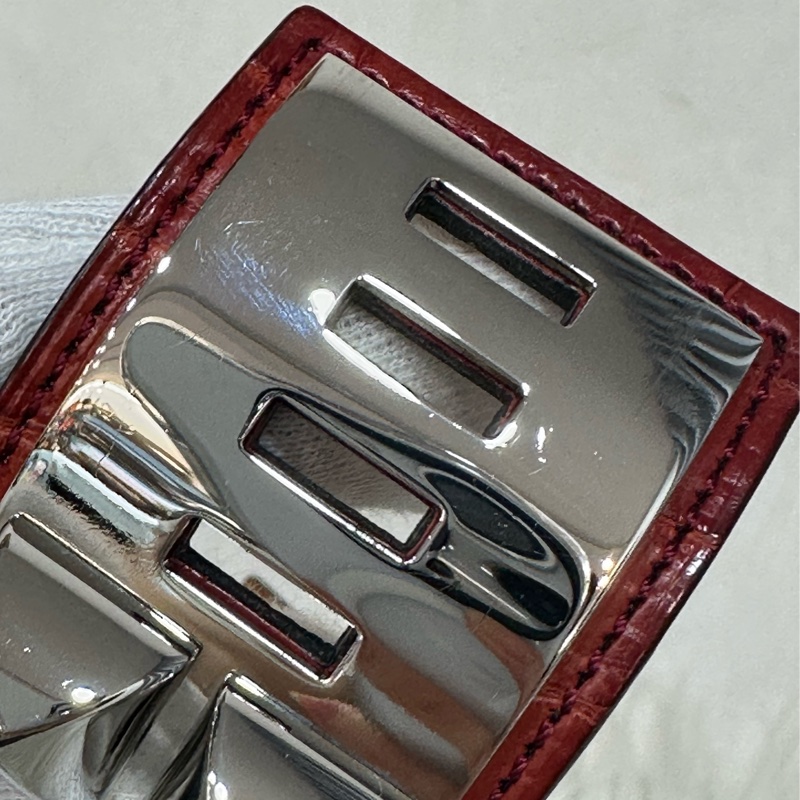 Hermes 紅鱷魚皮銀釦鉚釘手環 CDC-15