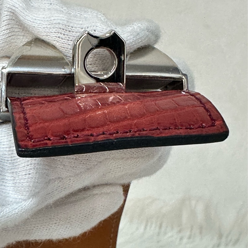 Hermes 紅鱷魚皮銀釦鉚釘手環 CDC-25