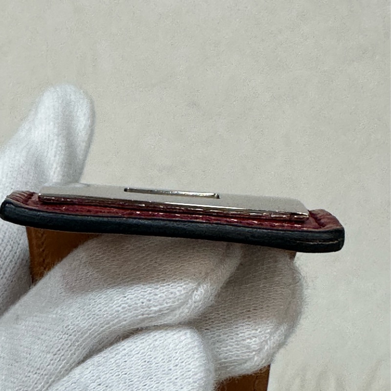 Hermes 紅鱷魚皮銀釦鉚釘手環 CDC-26