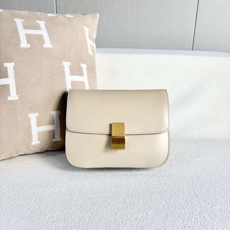 Celine Box豆腐包中號 米白色 金扣 牛皮24*20*6  9新 配件肩帶 塵袋-3