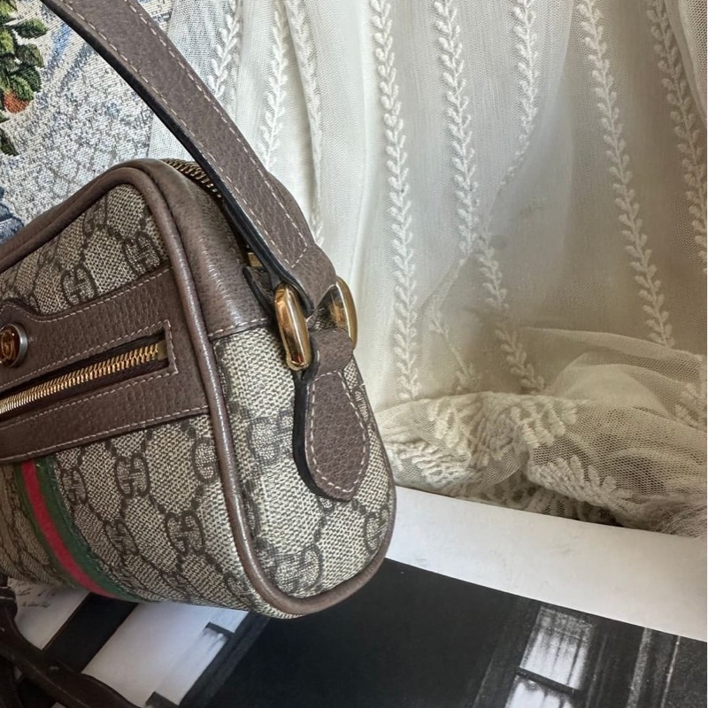 古馳 綠紅綠織帶斜背相機包(烏木色)迷你肩背包 gucci Ophidia GG Supreme-3