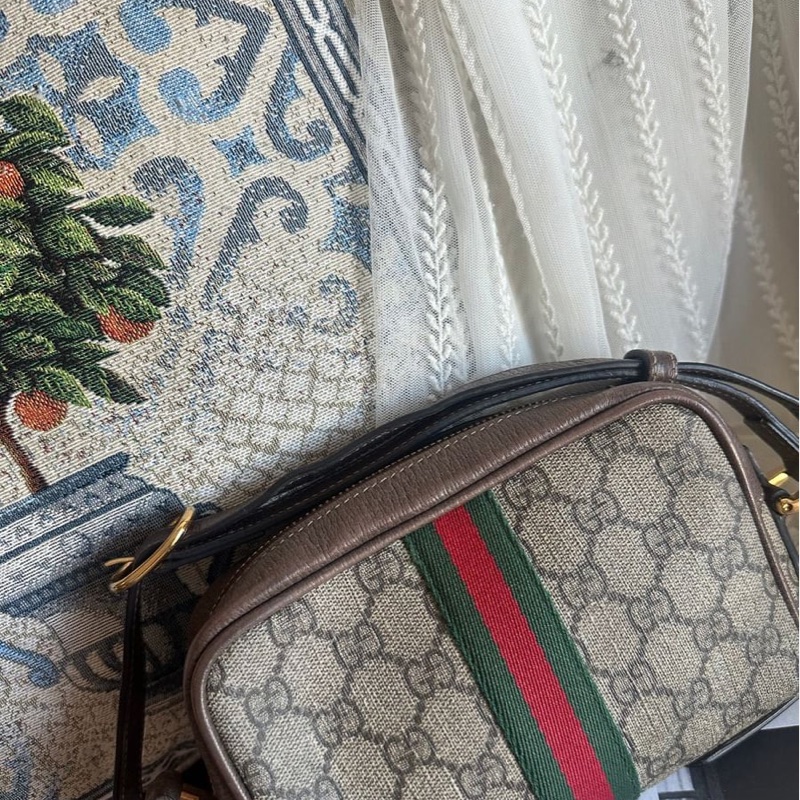 古馳 綠紅綠織帶斜背相機包(烏木色)迷你肩背包 gucci Ophidia GG Supreme-6