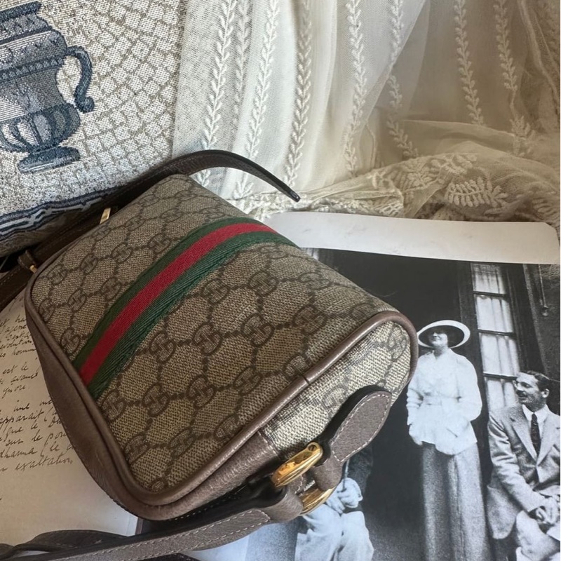 古馳 綠紅綠織帶斜背相機包(烏木色)迷你肩背包 gucci Ophidia GG Supreme-9