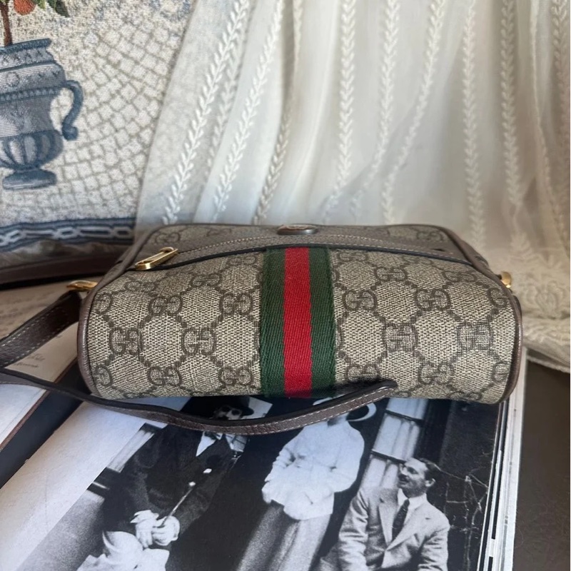 古馳 綠紅綠織帶斜背相機包(烏木色)迷你肩背包 gucci Ophidia GG Supreme-10