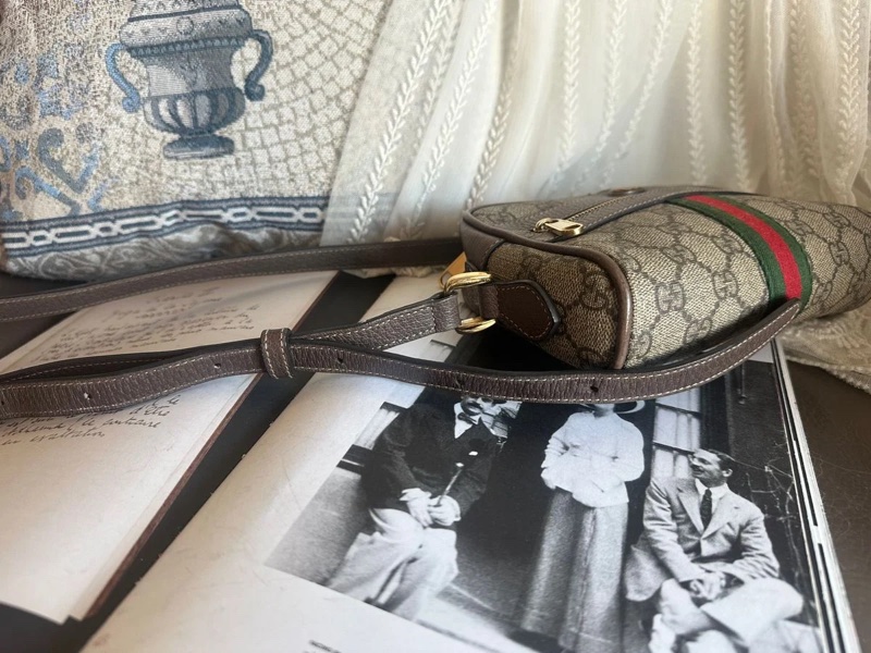 古馳 綠紅綠織帶斜背相機包(烏木色)迷你肩背包 gucci Ophidia GG Supreme-11