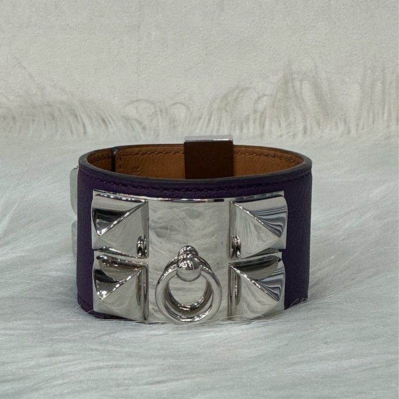 Hermes 紫皮銀釦卯釘手環 CDC-0