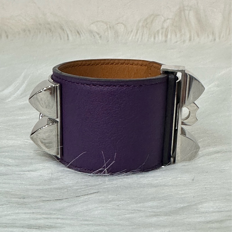 Hermes 紫皮銀釦卯釘手環 CDC-1