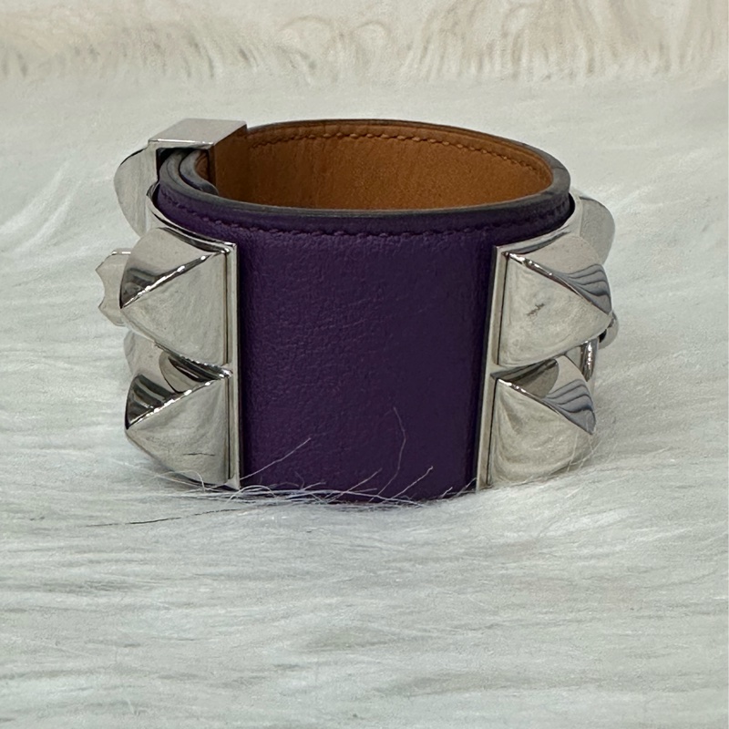 Hermes 紫皮銀釦卯釘手環 CDC-3