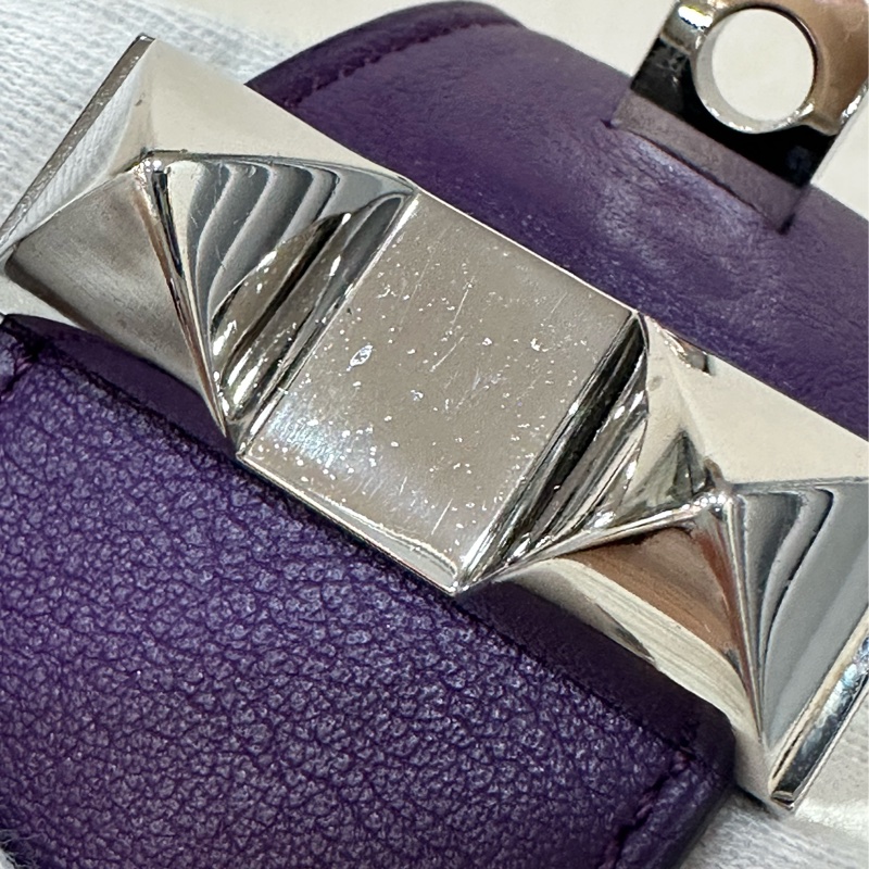 Hermes 紫皮銀釦卯釘手環 CDC-6