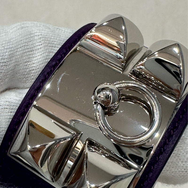 Hermes 紫皮銀釦卯釘手環 CDC-9