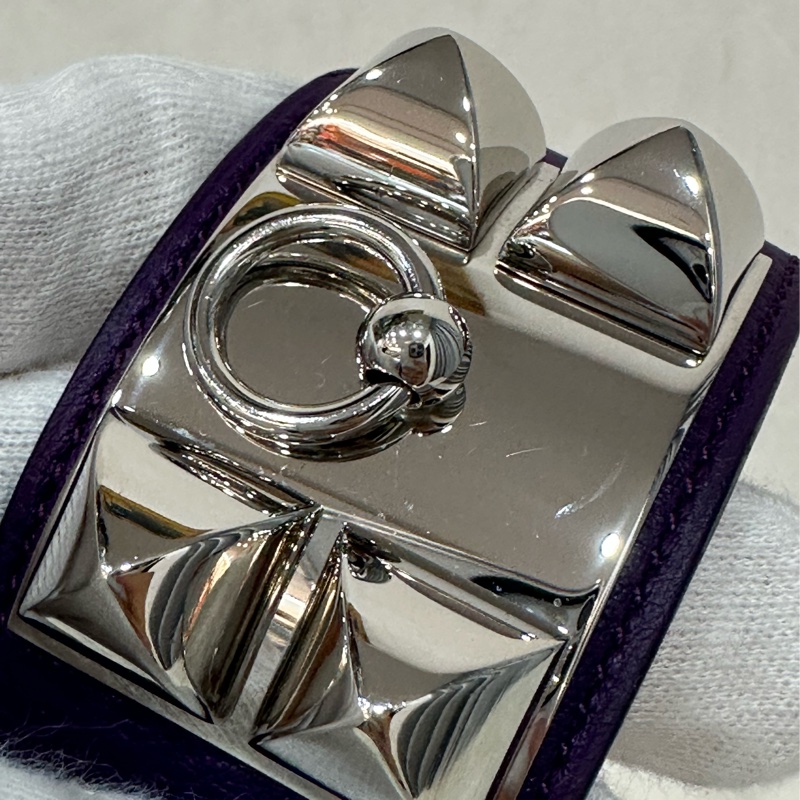 Hermes 紫皮銀釦卯釘手環 CDC-10