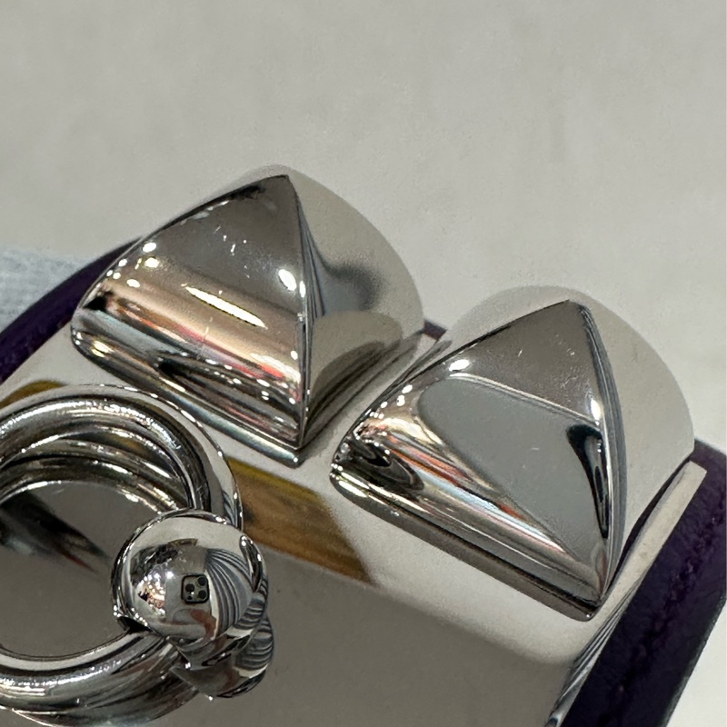 Hermes 紫皮銀釦卯釘手環 CDC-11