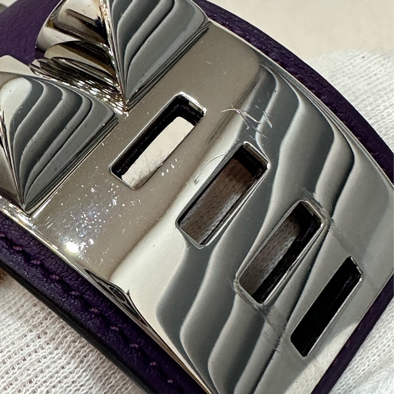 Hermes 紫皮銀釦卯釘手環 CDC-15