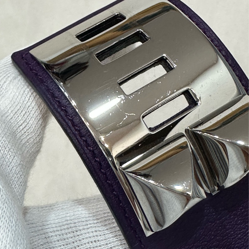 Hermes 紫皮銀釦卯釘手環 CDC-16