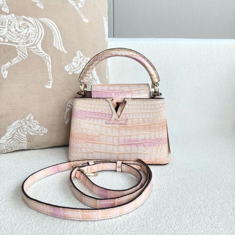 LV鱷魚皮miniCapucines手提斜背包 芯片款 炫彩粉 20*13*7.5 9新 配件肩帶 塵袋-2