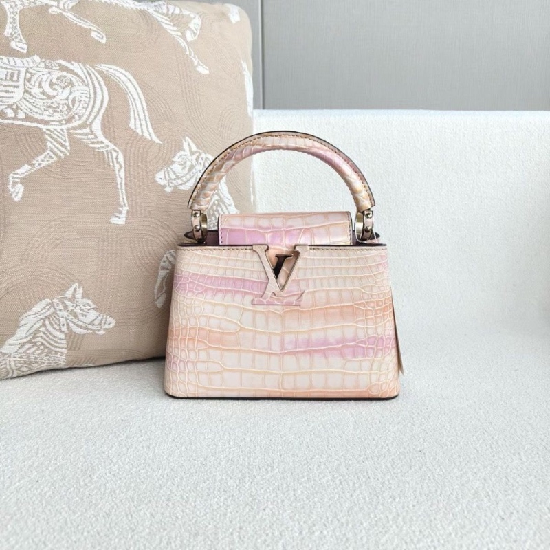 LV鱷魚皮miniCapucines手提斜背包 芯片款 炫彩粉 20*13*7.5 9新 配件肩帶 塵袋-4