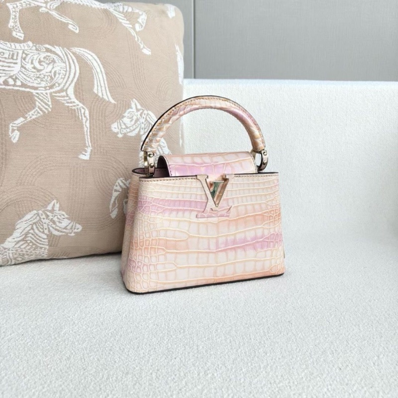 LV鱷魚皮miniCapucines手提斜背包 芯片款 炫彩粉 20*13*7.5 9新 配件肩帶 塵袋-5