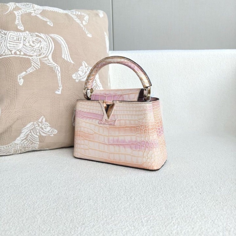 LV鱷魚皮miniCapucines手提斜背包 芯片款 炫彩粉 20*13*7.5 9新 配件肩帶 塵袋-7