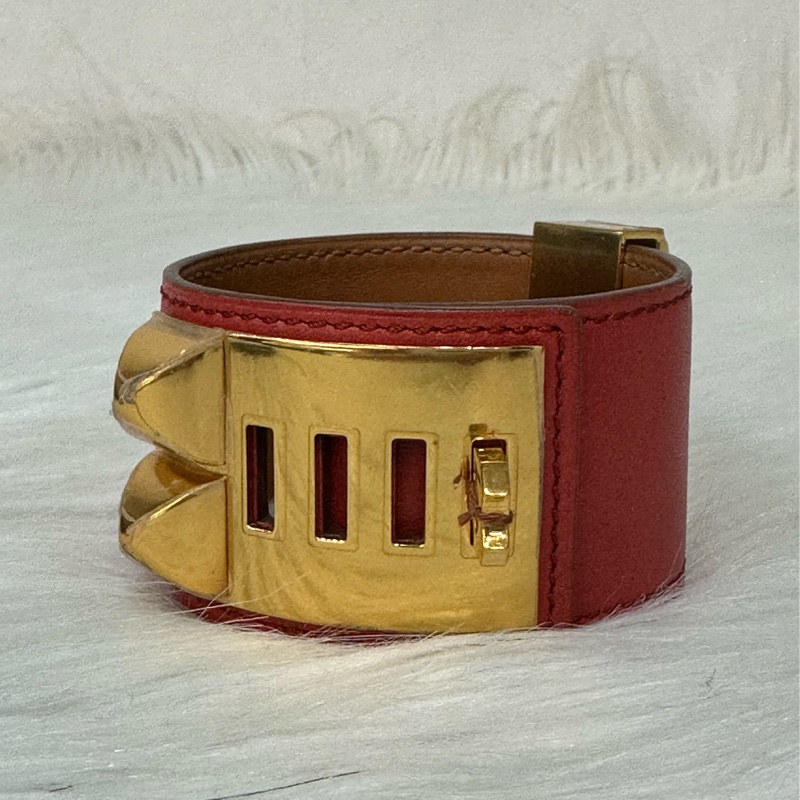 Hermes 橘紅皮金釦卯釘 CDC手環-1