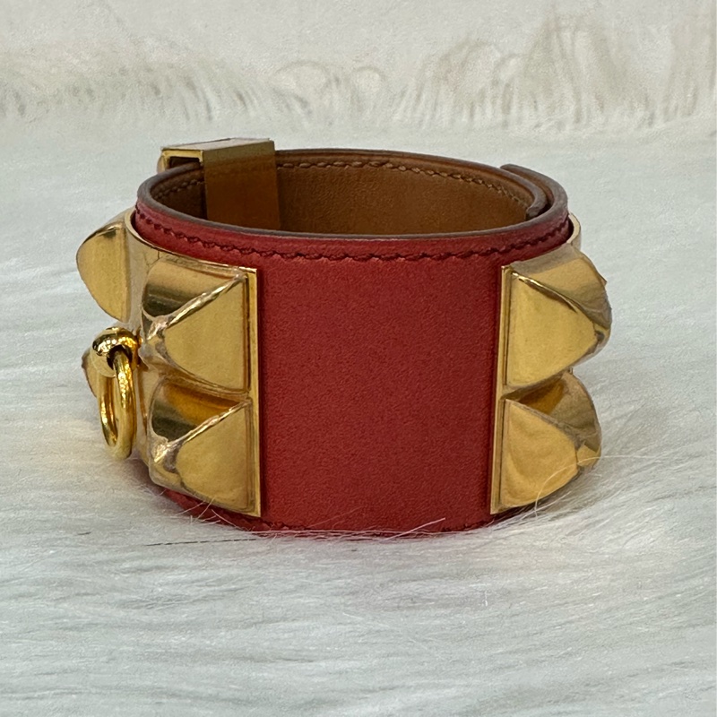 Hermes 橘紅皮金釦卯釘 CDC手環-3