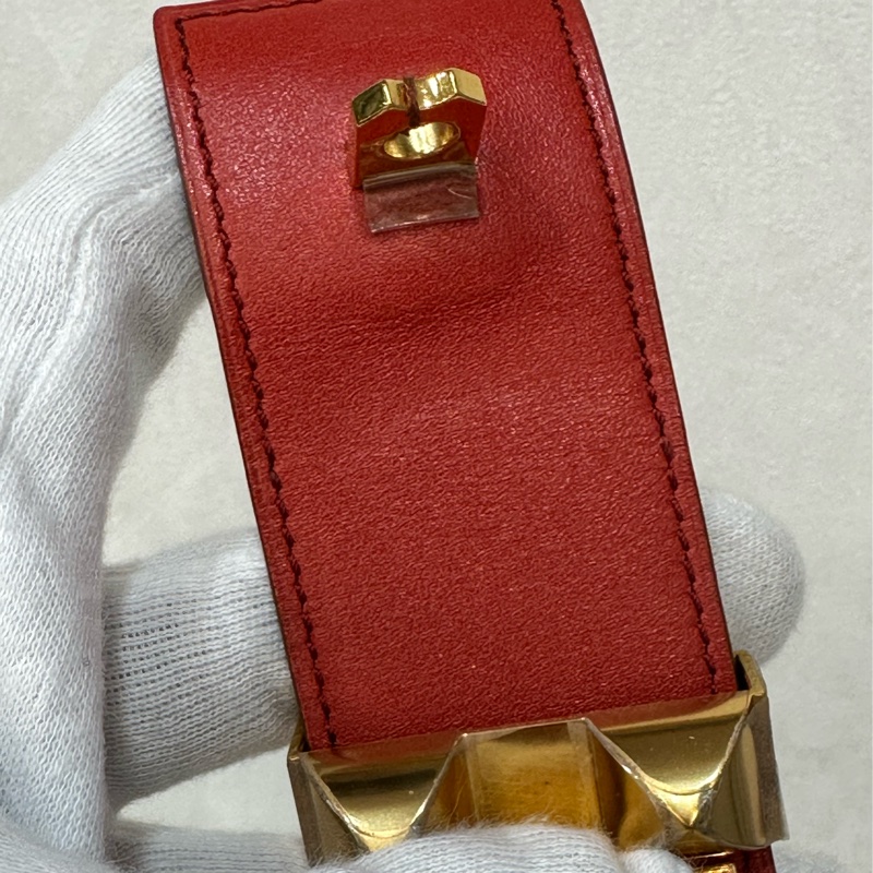 Hermes 橘紅皮金釦卯釘 CDC手環-4