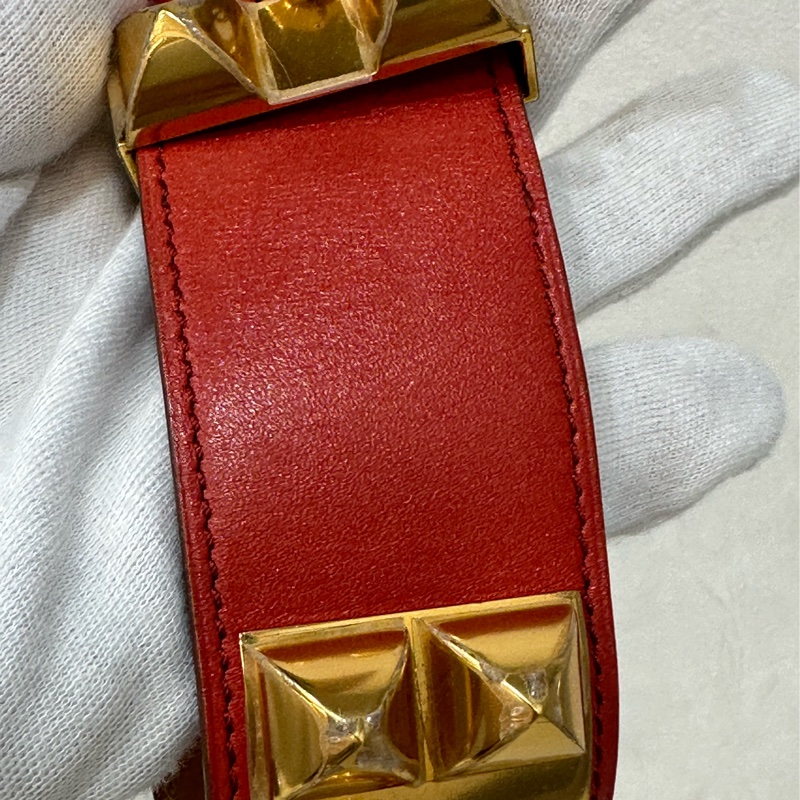 Hermes 橘紅皮金釦卯釘 CDC手環-5
