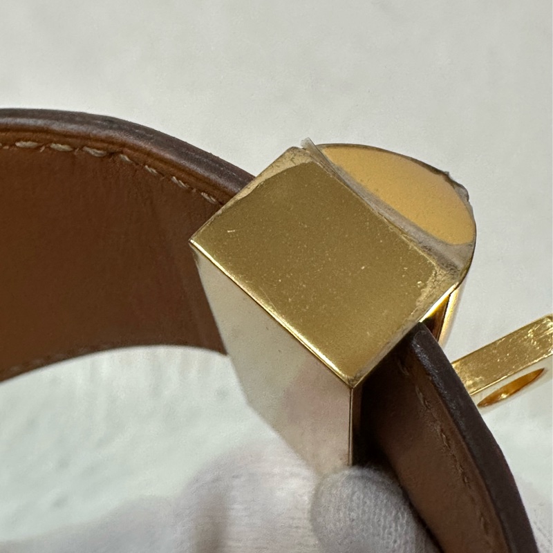 Hermes 橘紅皮金釦卯釘 CDC手環-10