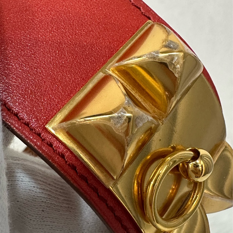Hermes 橘紅皮金釦卯釘 CDC手環-11