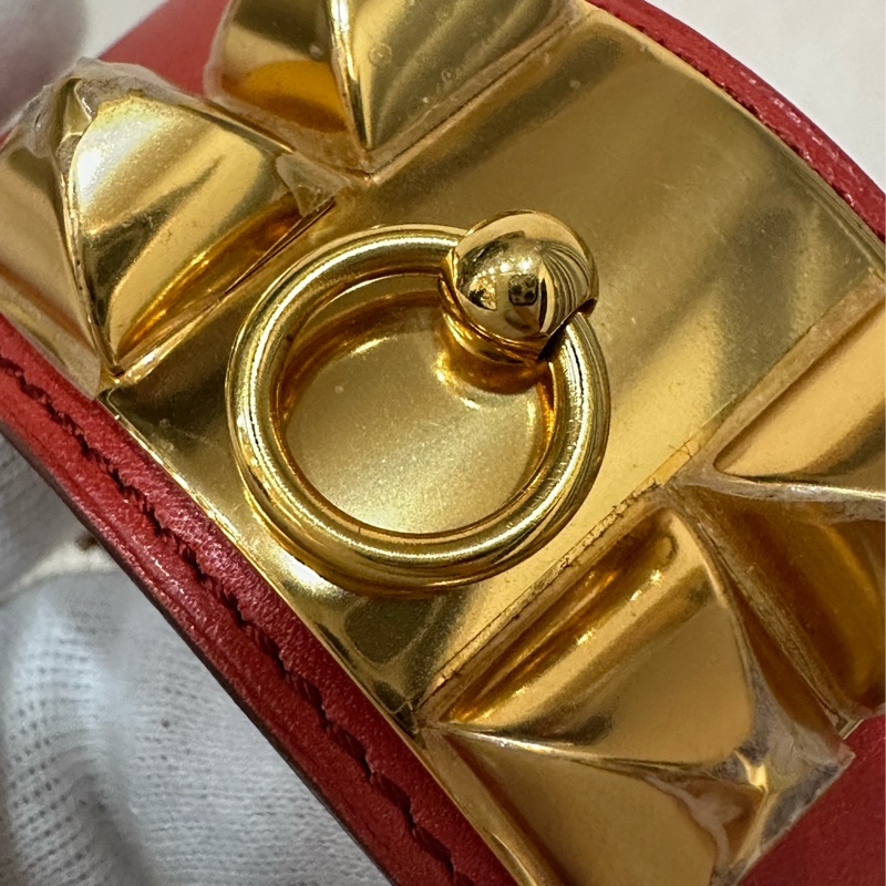 Hermes 橘紅皮金釦卯釘 CDC手環-12