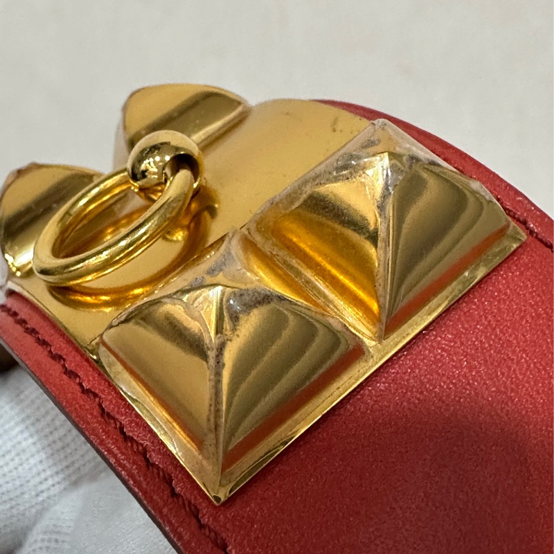 Hermes 橘紅皮金釦卯釘 CDC手環-13
