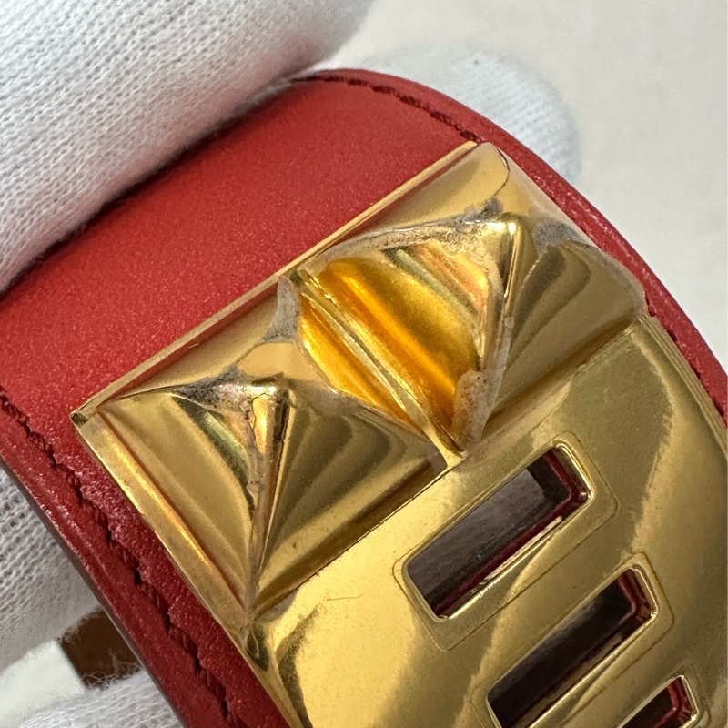 Hermes 橘紅皮金釦卯釘 CDC手環-14