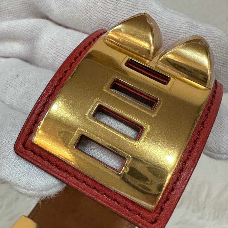 Hermes 橘紅皮金釦卯釘 CDC手環-15