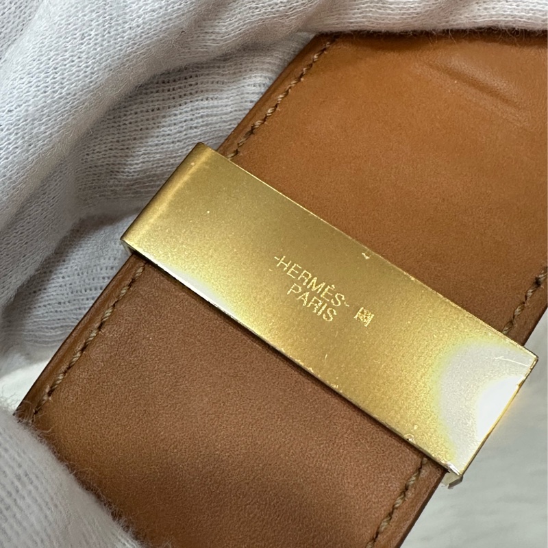 Hermes 橘紅皮金釦卯釘 CDC手環-16