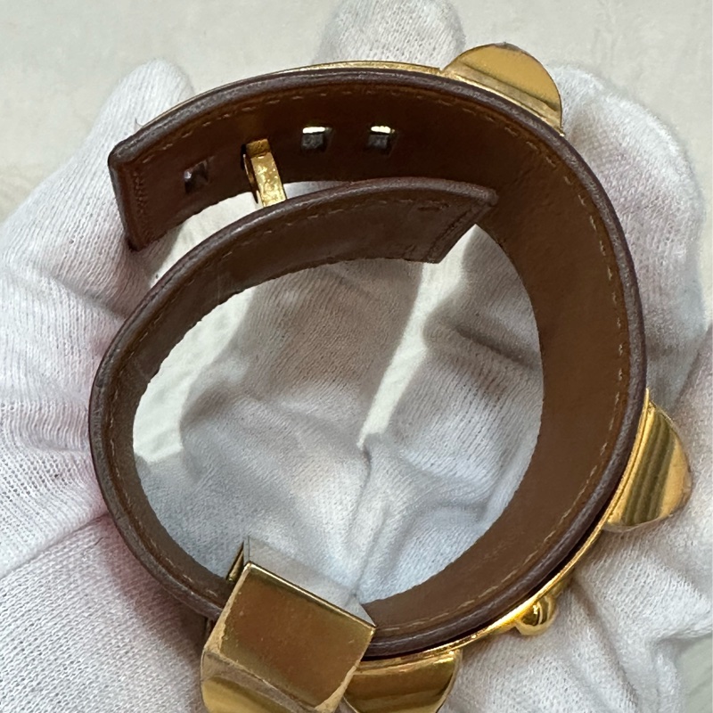 Hermes 橘紅皮金釦卯釘 CDC手環-22