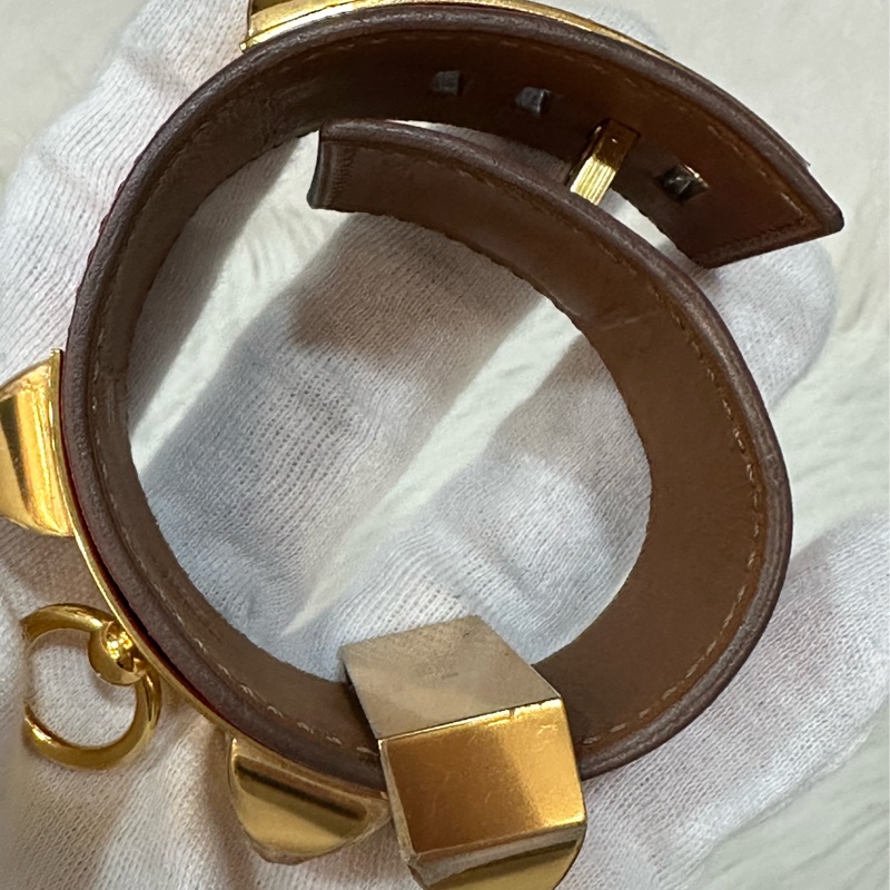 Hermes 橘紅皮金釦卯釘 CDC手環-23